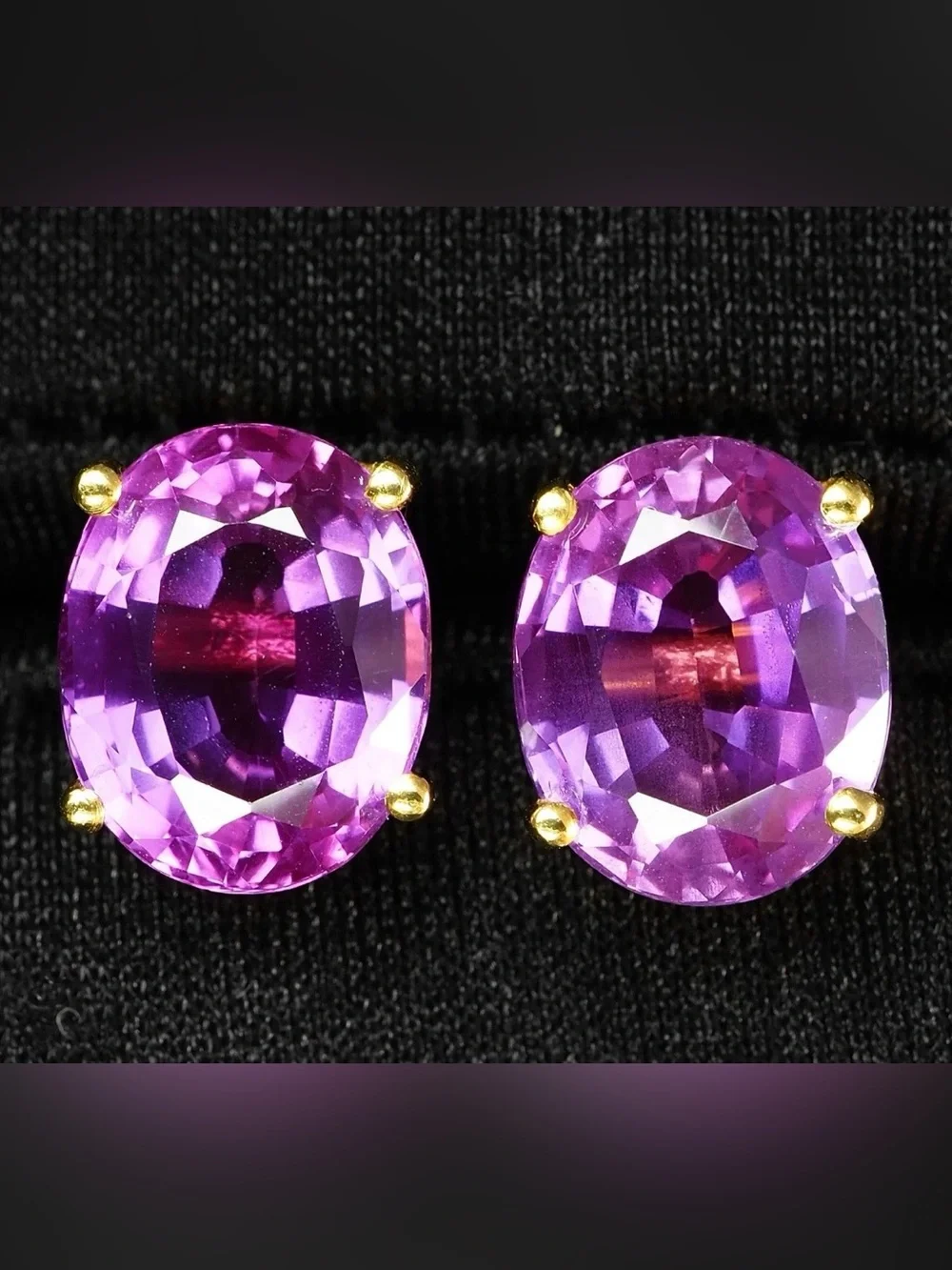 24k Sapphire Earrings 24K Gold Tone Electroplated on Silver. 7.8ct purple pink